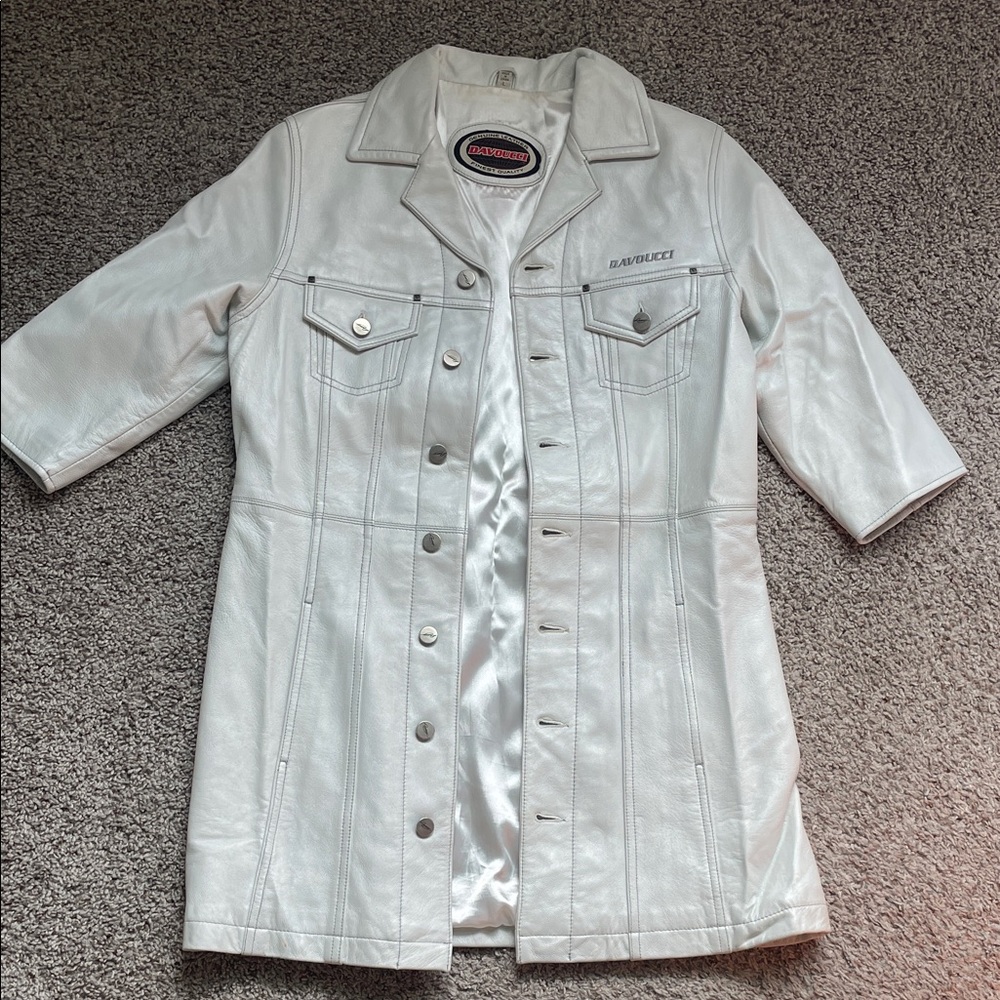 Women's Vintage Long White Leather Jacket